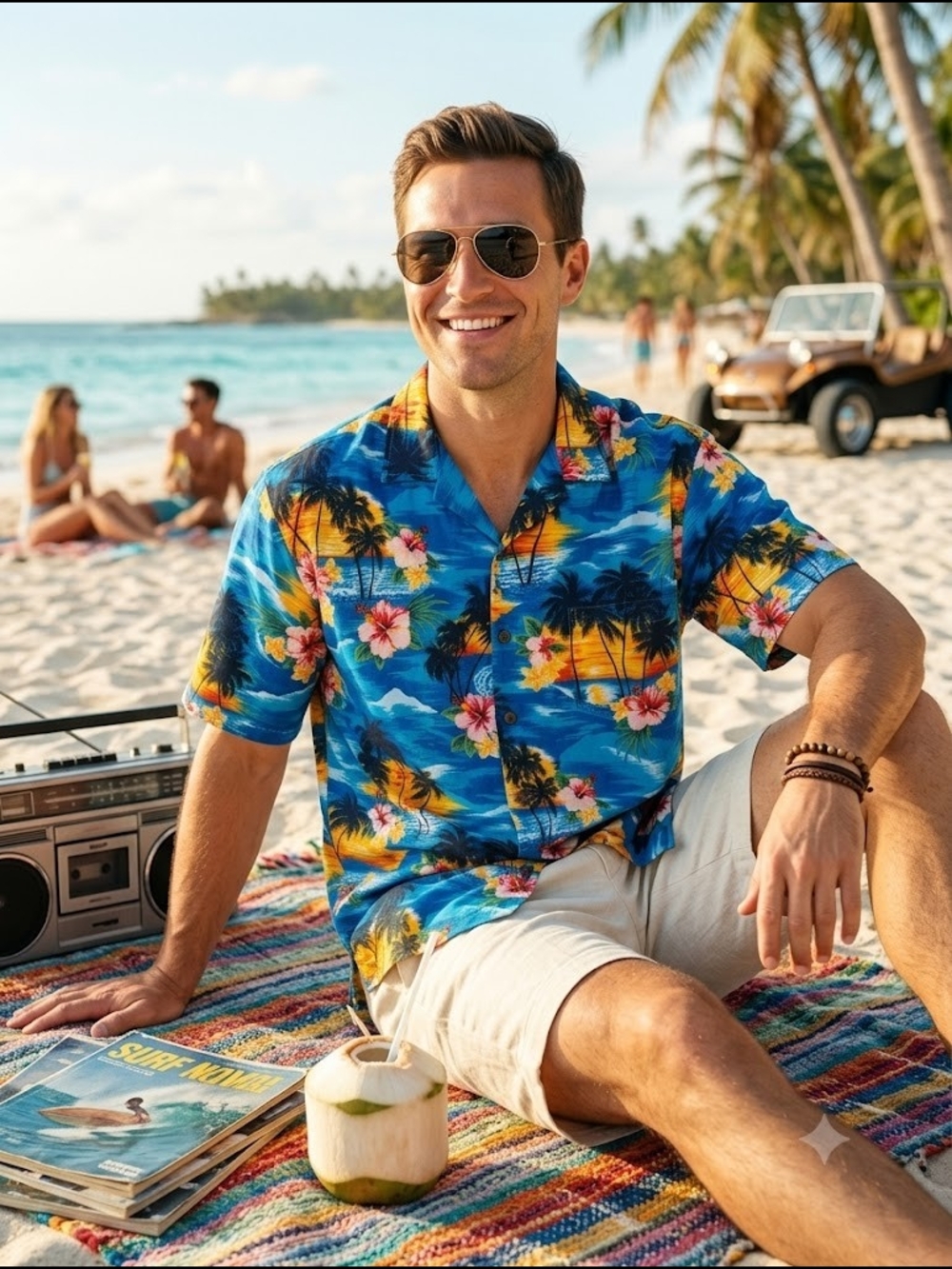 Retro Resort Tropical Sunset Aloha Shirt Palm Tree Hibiscus Surf Islandcore